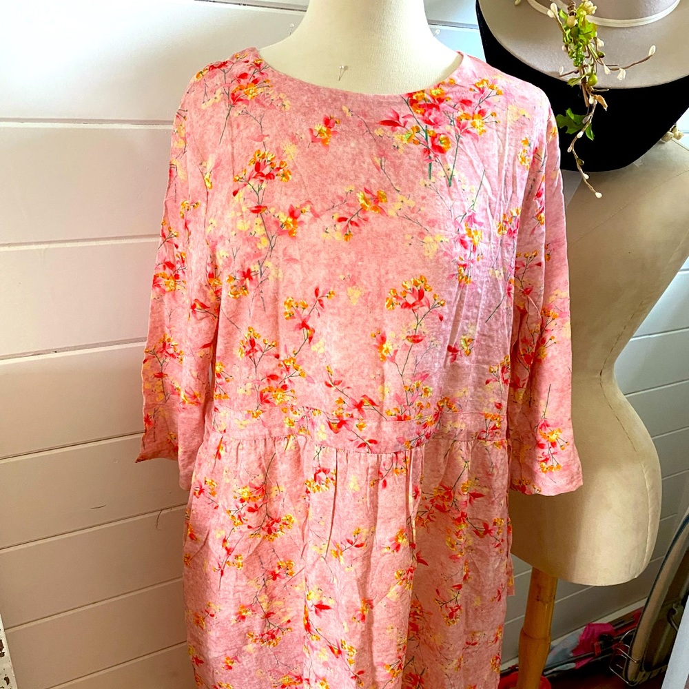 Cotton dress with a drawstring tie waist